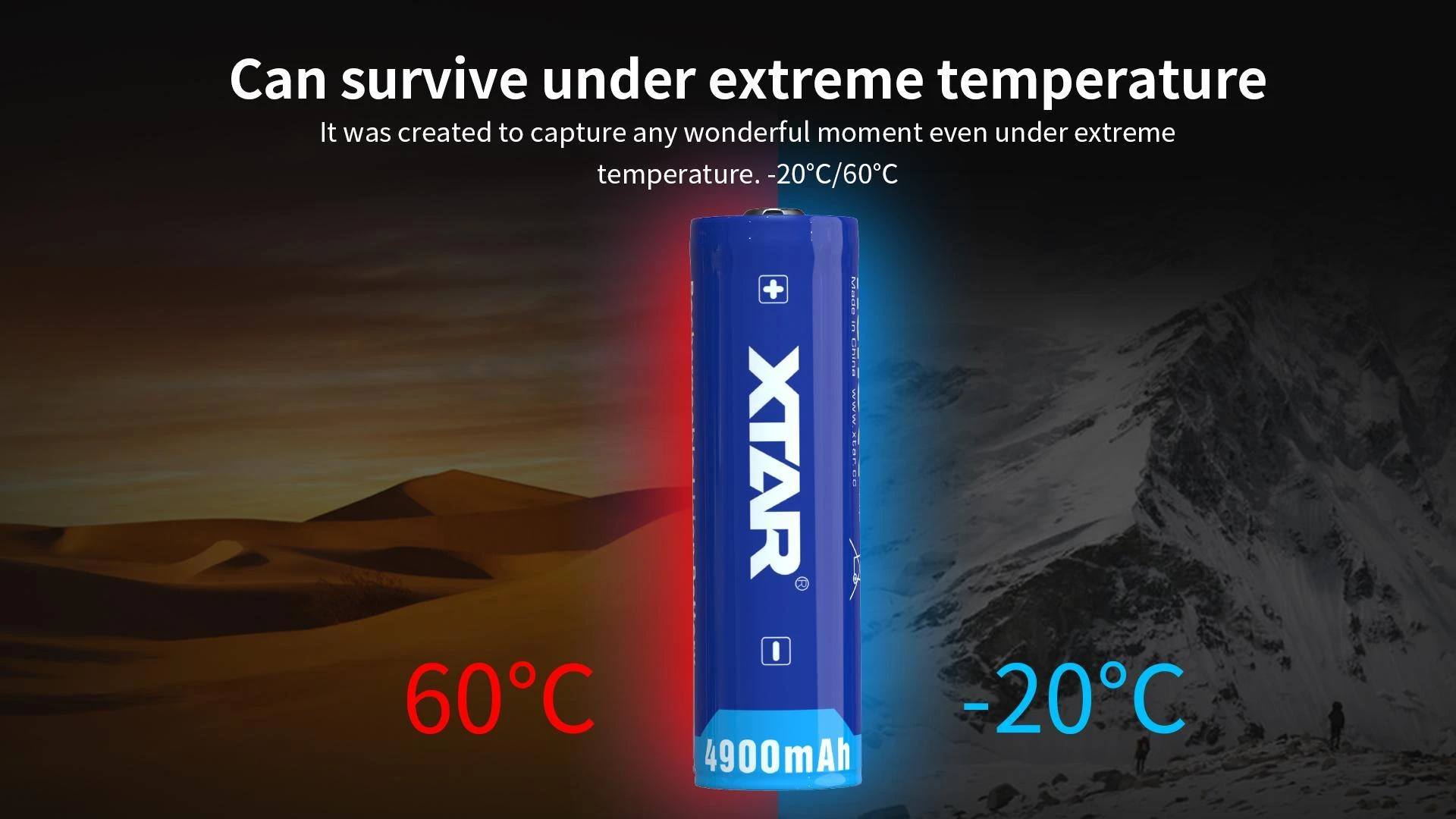 Xtar 21700 akumuliatorius atsparus temperatūrų svyravimams