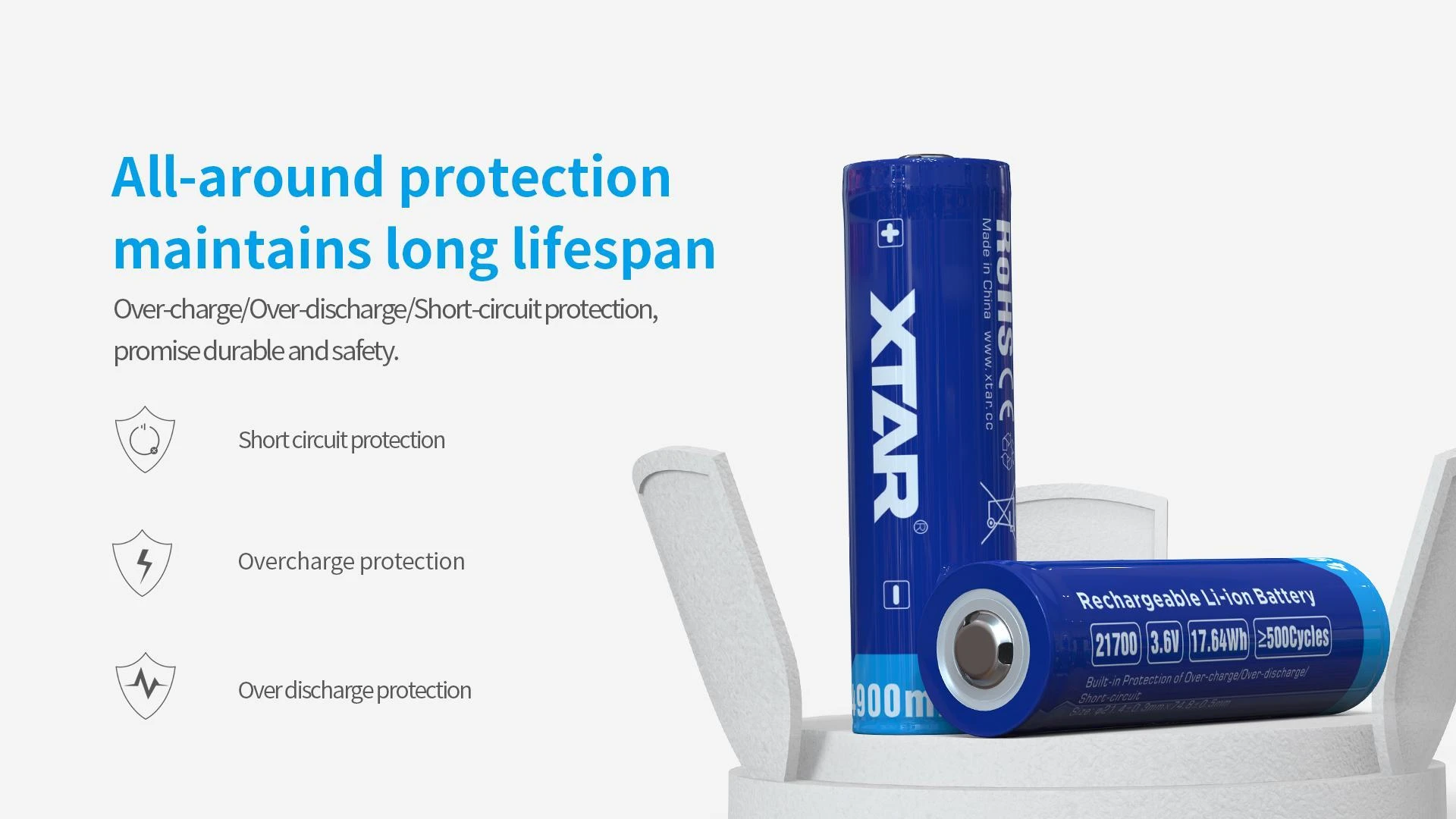 Xtar 4900mAh 3,6V 21700 akumuliatorius su PCB