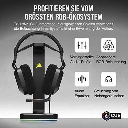 Žaidimų ausinės Corsair HS80 RGB Carbon, Juodos