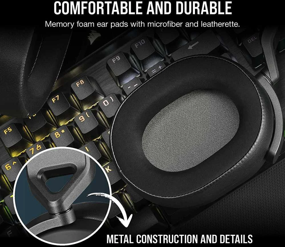 Žaidimų ausinės Corsair HS80 RGB Carbon, Juodos