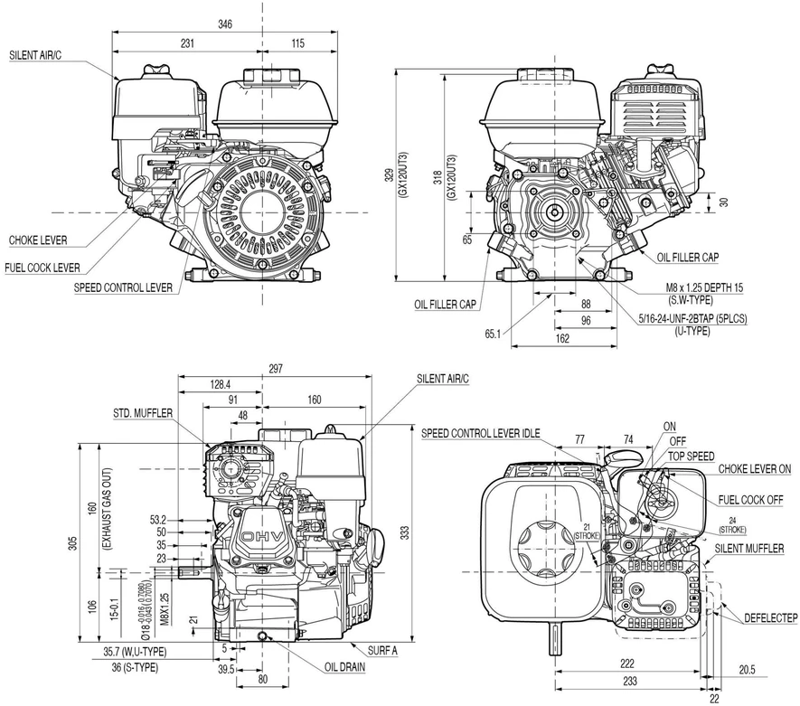 Benzininis variklis HONDA GX120 SX4E 18x50mm