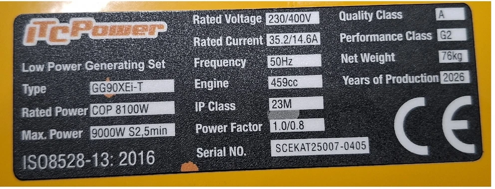 ITCPower GG90XEi-T trifazis inverterinis generatorius su el. starteriu ir ATS – 9,0 kW, 400/230V