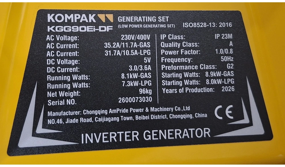 Itcpower Kompak KGG90Ei-DF dvikuris trifazis inverterinis generatorius su ATS – 8,9 kW, 400/230V, benzinas / dujos