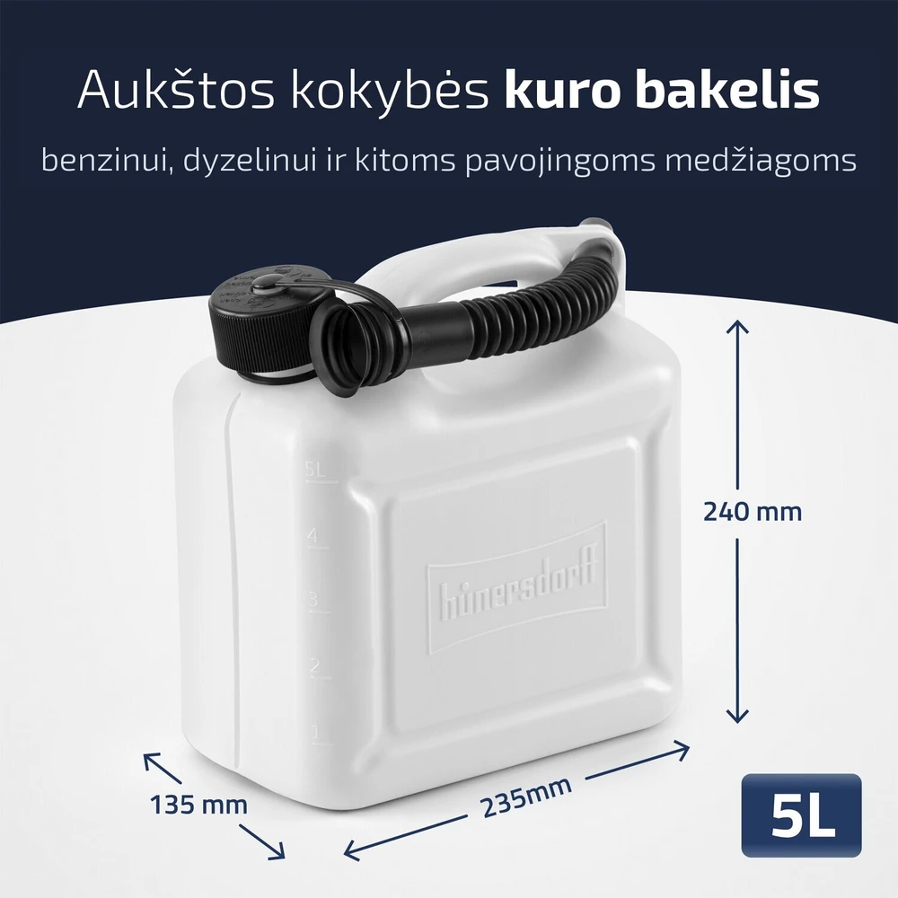Plastikinis kuro bakelis 5 L hünersdorff, permatomas (UN, E10)