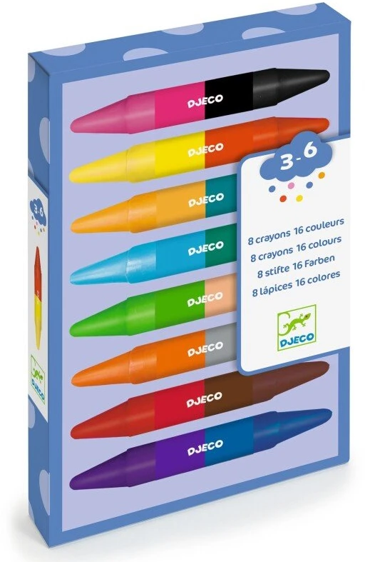 Djeco Dvipusės vaškinės kreidelės (8 vnt., 16 spalvų) ( DJ08874 )