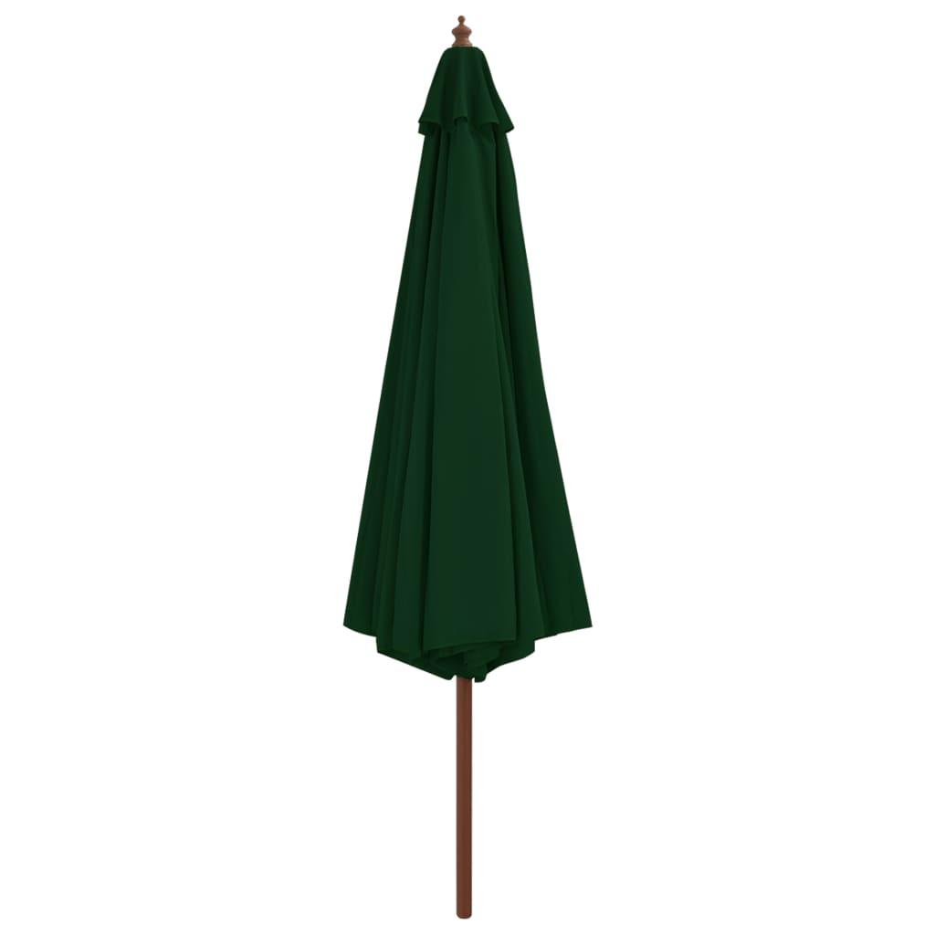 Lauko skėtis su mediniu stulpu, žalios spalvos, 350 cm