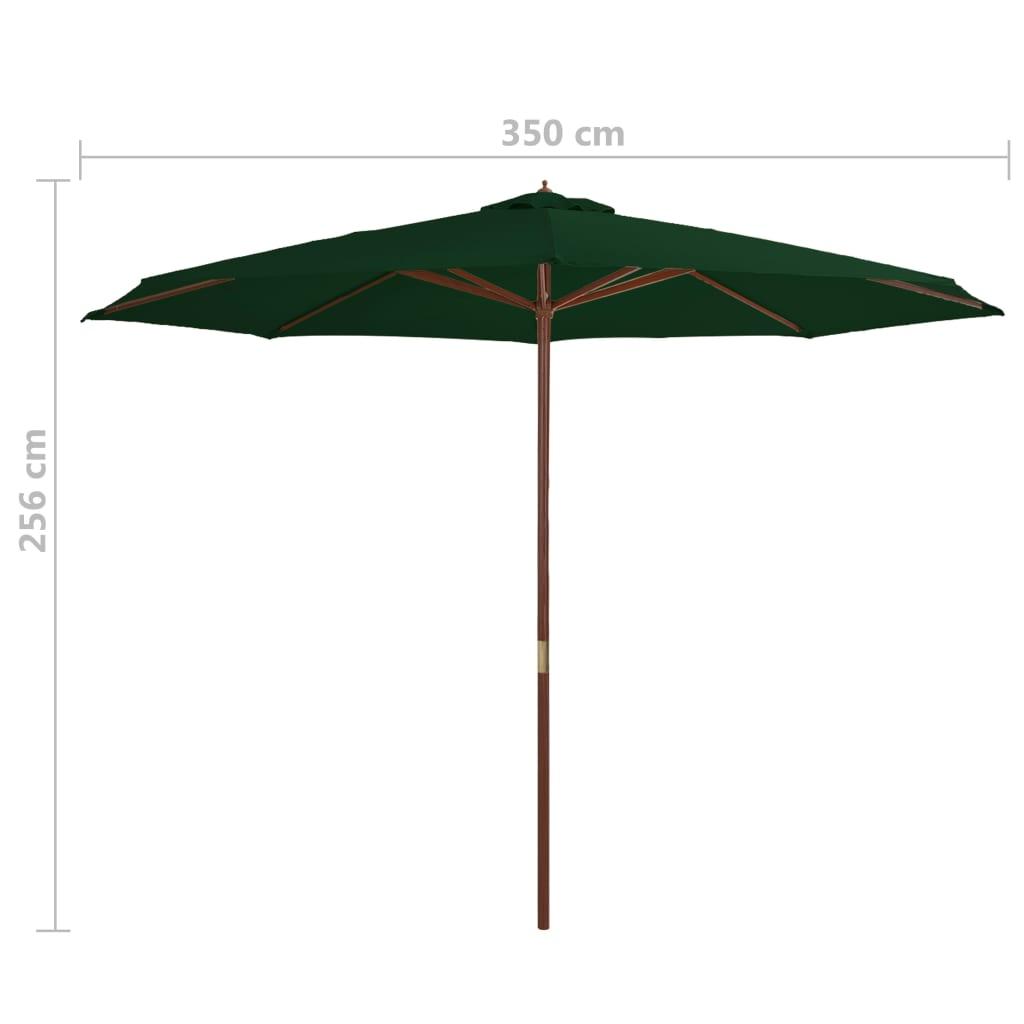 Lauko skėtis su mediniu stulpu, žalios spalvos, 350 cm