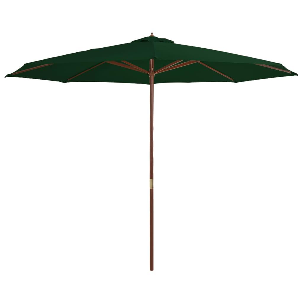 Lauko skėtis su mediniu stulpu, žalios spalvos, 350 cm