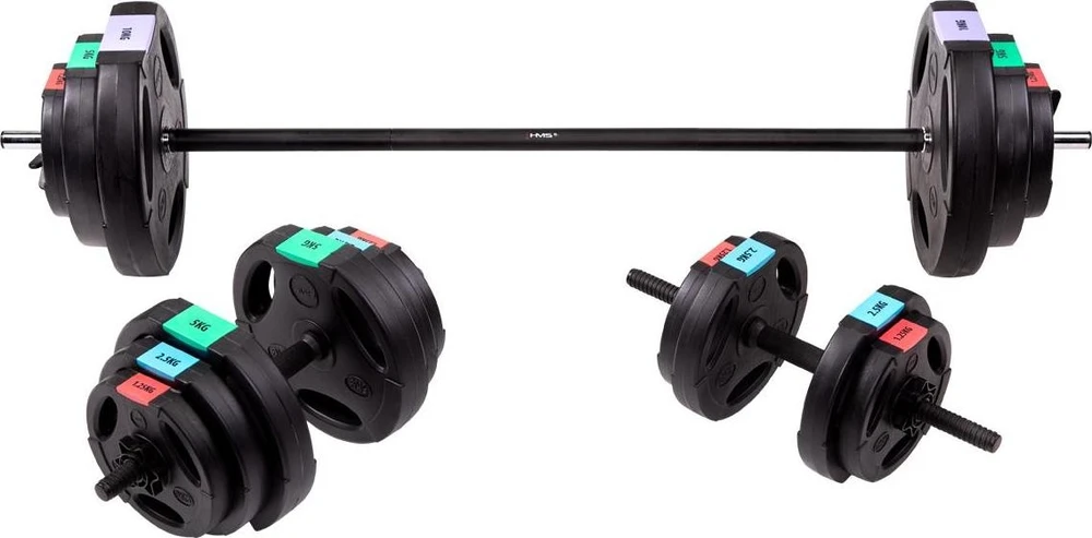 3 dalių hantelių ir štangų rinkinys HMS SGSP60 62kg