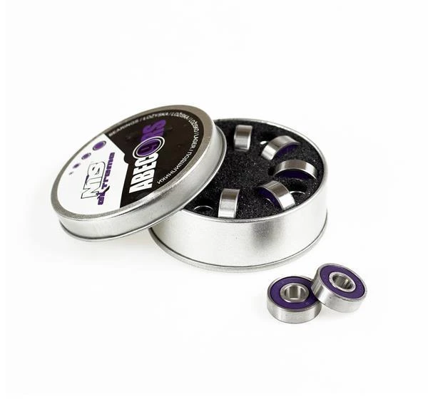 Anglies plieno guoliai metalinėje dėžutėje Nils Extreme ABEC-9 RS, violetiniai, 8 vnt.