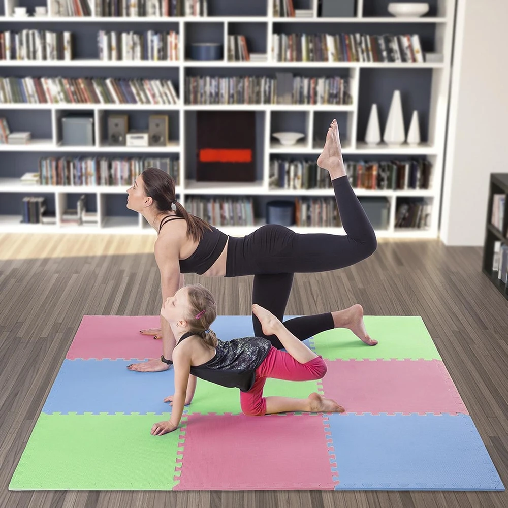 Sudedamas kilimėlis treniruotėms One Fitness MP10 žalias-mėlynas-raudonas, 60x60x1.0cm (9 dalių)
