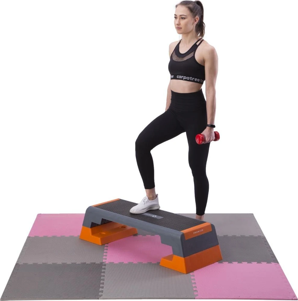 One Fitness Sudedamas kilimėlis treniruotėms HMS MP10 šviesiai pilkas-rožinis-tamsiai pilkas, 60x60x1.0cm (9 dalių)