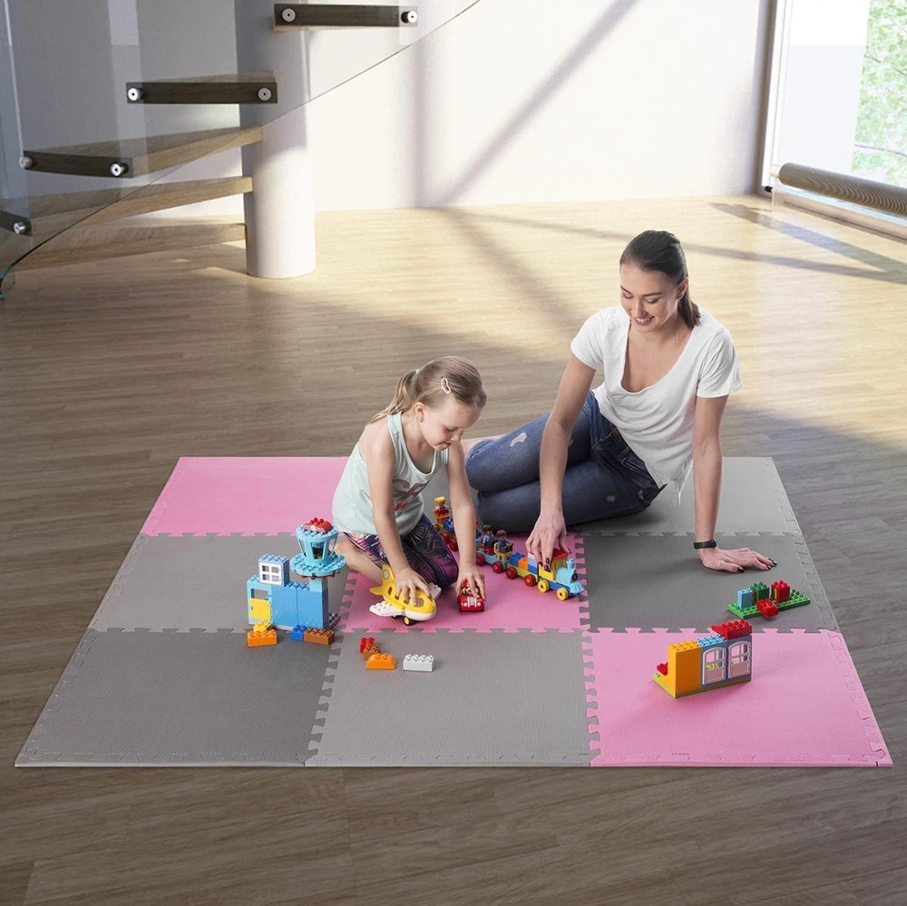 One Fitness Sudedamas kilimėlis treniruotėms HMS MP10 šviesiai pilkas-rožinis-tamsiai pilkas, 60x60x1.0cm (9 dalių)