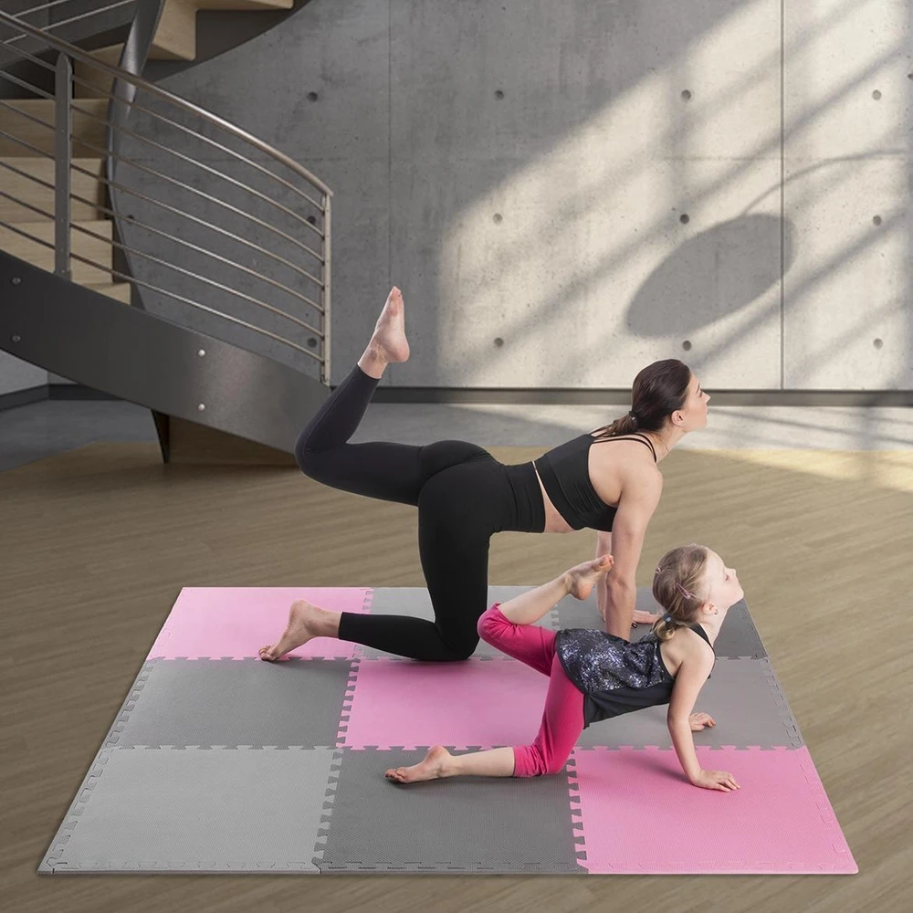 One Fitness Sudedamas kilimėlis treniruotėms HMS MP10 šviesiai pilkas-rožinis-tamsiai pilkas, 60x60x1.0cm (9 dalių)