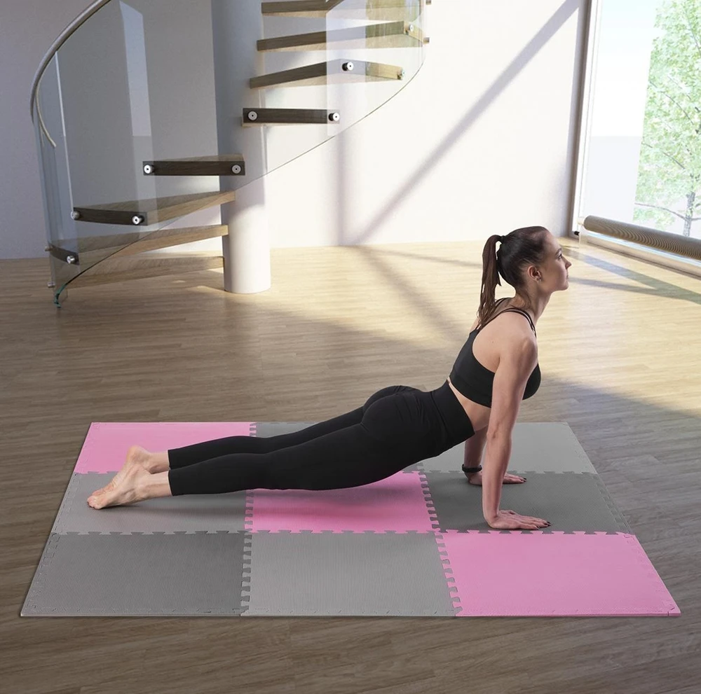 One Fitness Sudedamas kilimėlis treniruotėms HMS MP10 šviesiai pilkas-rožinis-tamsiai pilkas, 60x60x1.0cm (9 dalių)