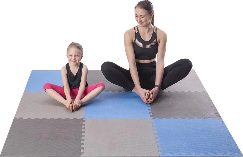 One Fitness Sudedamas kilimėlis treniruotėms HMS MP10 ,šviesiai pilkas-mėlynas-tamsiai pilkas, 60x60x1.0 cm, 9 dalių