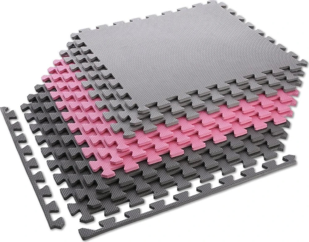 One Fitness Sudedamas kilimėlis treniruotėms HMS MP10 šviesiai pilkas-rožinis-tamsiai pilkas, 60x60x1.0cm (9 dalių)