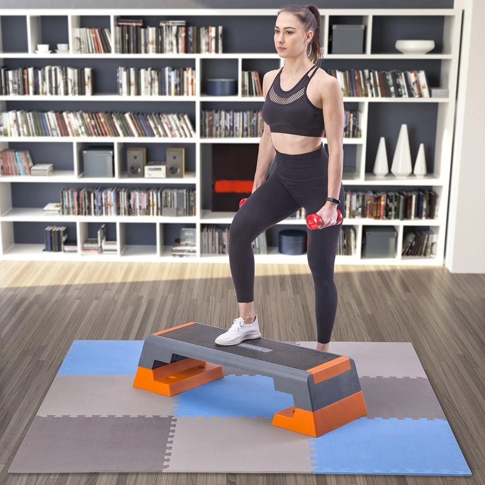 One Fitness Sudedamas kilimėlis treniruotėms HMS MP10 ,šviesiai pilkas-mėlynas-tamsiai pilkas, 60x60x1.0 cm, 9 dalių