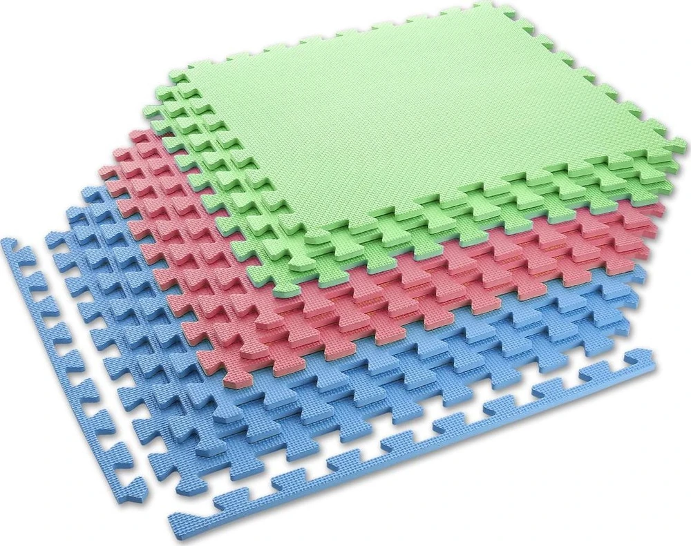 Sudedamas kilimėlis treniruotėms One Fitness MP10 žalias-mėlynas-raudonas, 60x60x1.0cm (9 dalių)