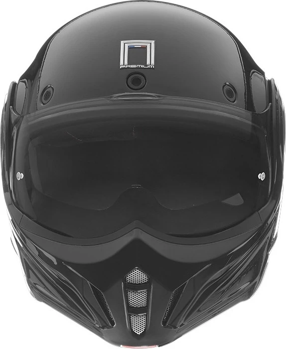 Atverčiamas motociklininko šalmas NOX Premium Stratos P/J, matinis juodas