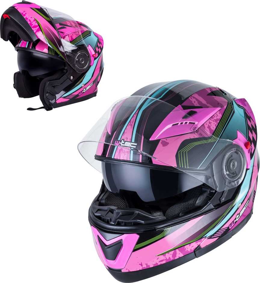Apverčiamas motociklininko šalmas W-TEC Pezzon Magenta