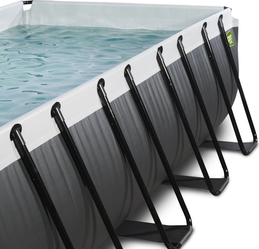 Baseinas EXIT Juodas Leather 400x200x122 cm su smėlio filtro siurbliu, kupolu ir šilumos siurbliu, juodas