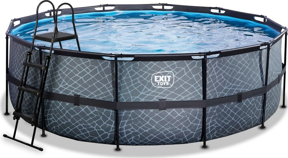 EXIT Stone baseinas ø427x122 cm su filtravimo siurbliu ir kopėčiomis – pilkas