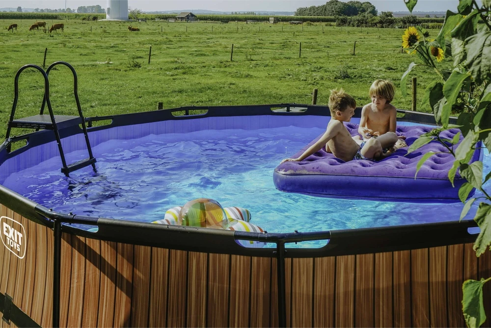 EXIT Stone baseinas ø427x122 cm su filtravimo siurbliu ir kopėčiomis – pilkas