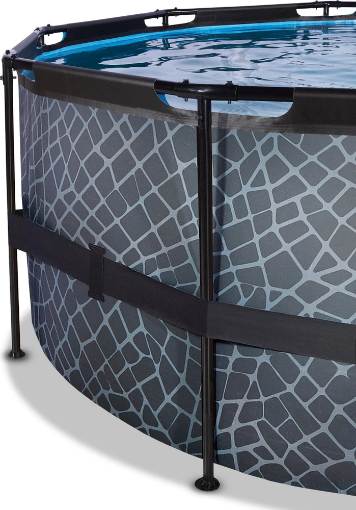 EXIT akmens imitacijos baseinas ø450x122 cm su filtro siurbliu – pilkas