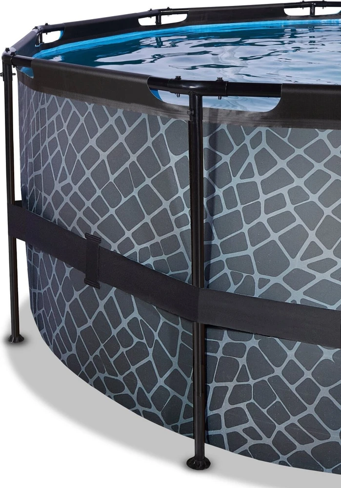 Baseinas EXIT Stone ø450x122 cm su kupolu ir smėlio filtro siurbliu, pilkas