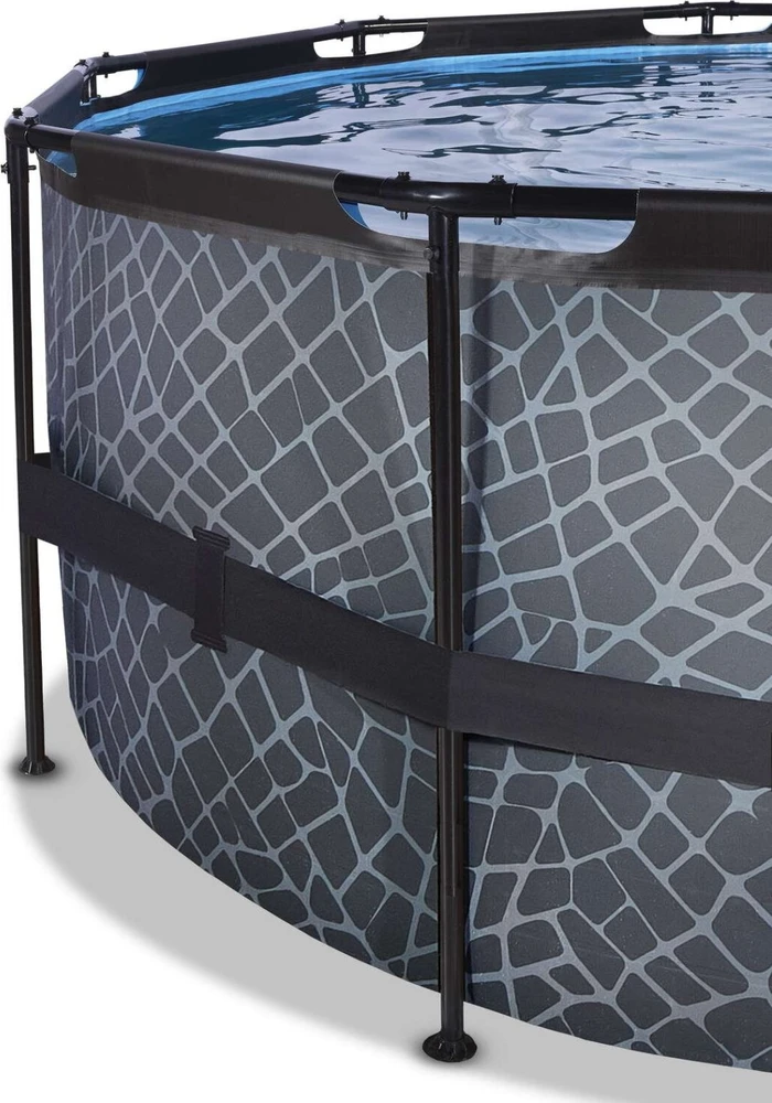 Baseinas EXIT Stone ø450x122 cm su kupolu, smėlio filtru ir šilumos siurbliu, pilkas