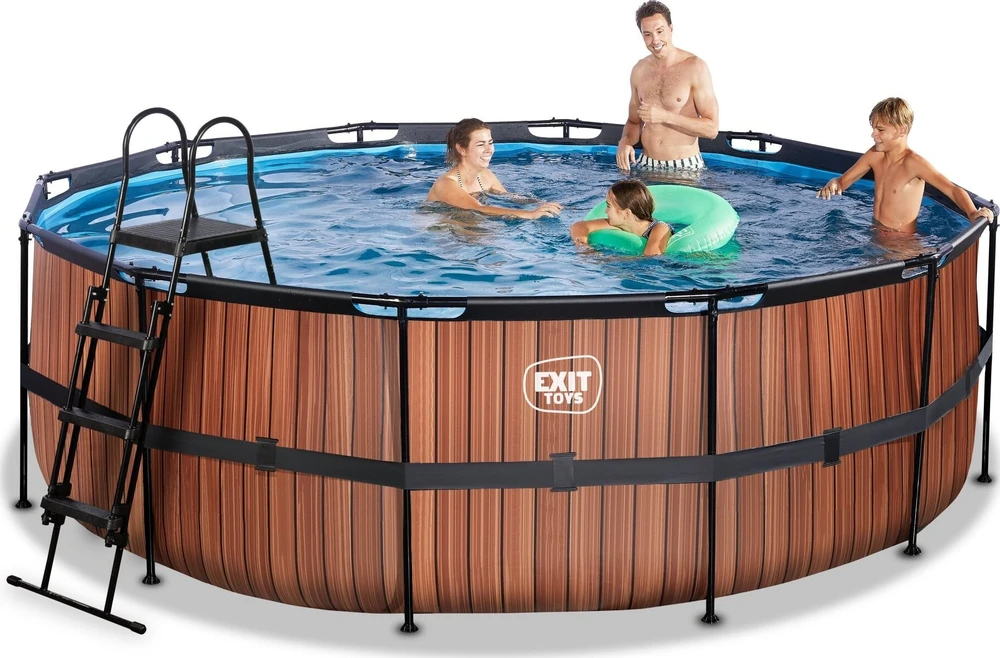 EXIT Wood baseinas ø427x122 cm su filtravimo siurbliu, rudas