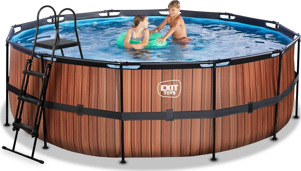 EXIT Wood baseinas ø427x122 cm su filtravimo siurbliu, rudas
