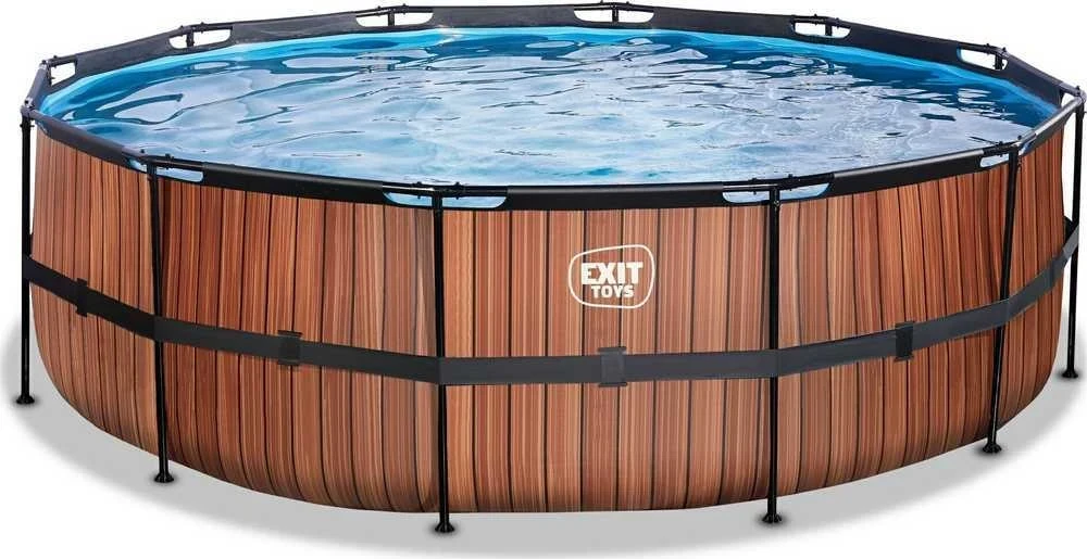 Karkasinis baseinas EXIT Wood ø450x122 cm su filtravimo siurbliu, rudas