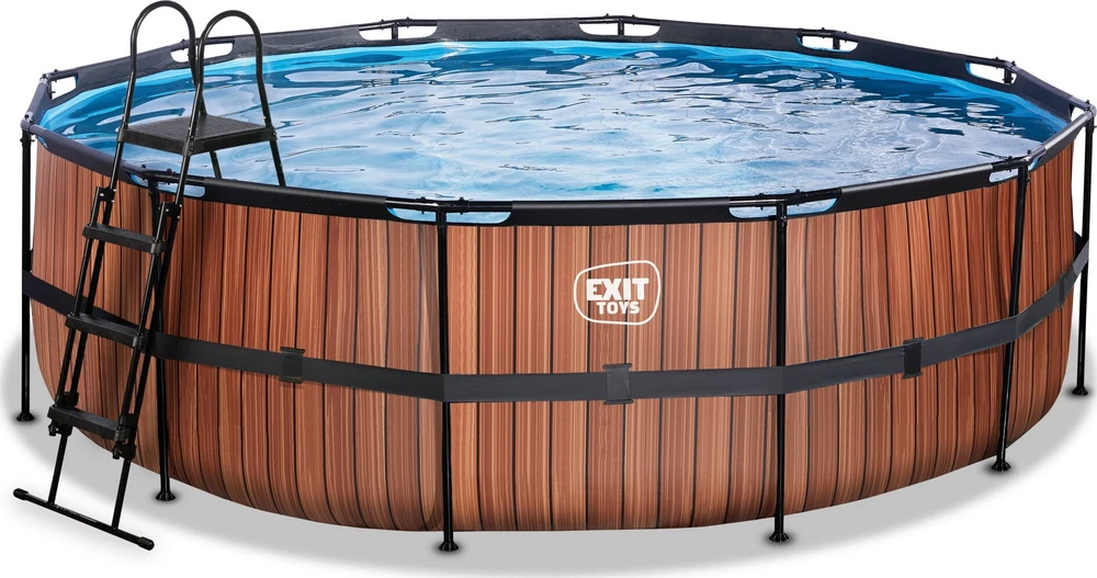 EXIT Wood baseinas ø450x122 cm su smėlio filtro siurbliu, rudas