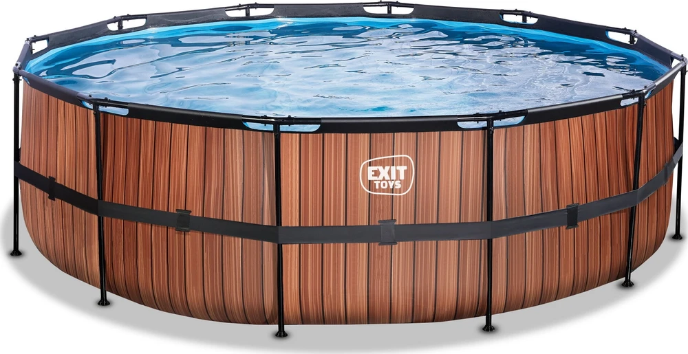 EXIT Wood baseinas ø450x122 cm su smėlio filtro siurbliu, rudas
