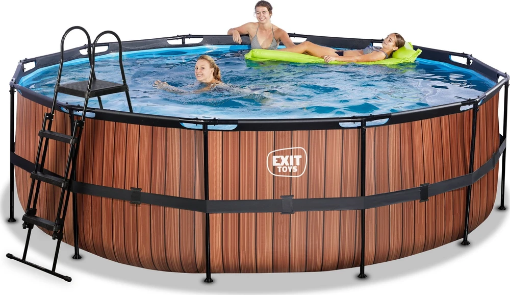 EXIT Wood baseinas ø450x122 cm su smėlio filtro siurbliu, rudas