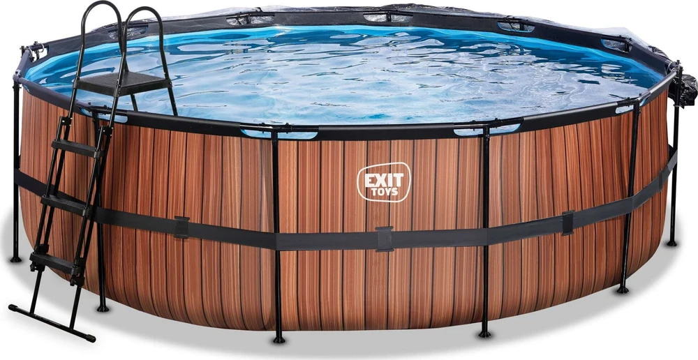 EXIT Wood baseinas ø450x122cm su kupolu, smėlio filtru ir šilumos siurbliu - rudas