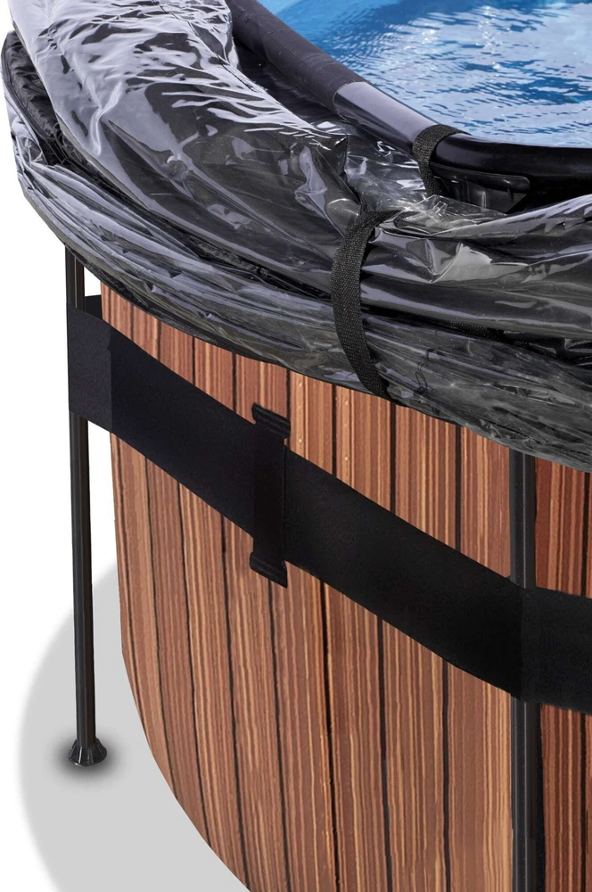 EXIT Wood baseinas ø450x122cm su kupolu, smėlio filtru ir šilumos siurbliu - rudas
