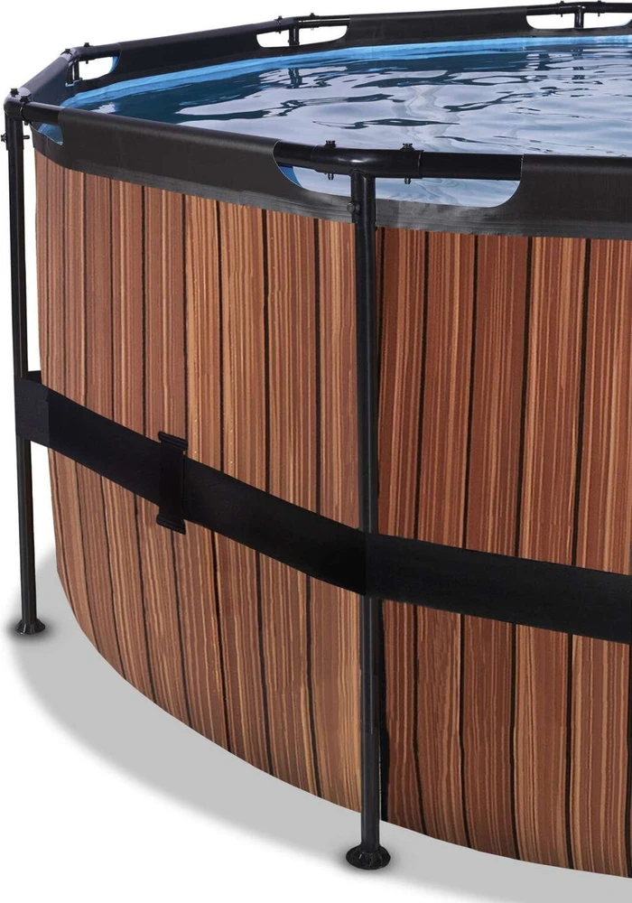 EXIT Wood baseinas ø450x122cm su kupolu, smėlio filtru ir šilumos siurbliu - rudas