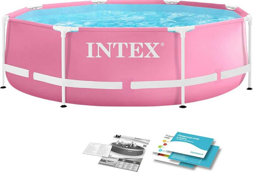 Vaikiškas apvalus baseinas su rėmais 244x76 cm rožinės spalvos INTEX 28290