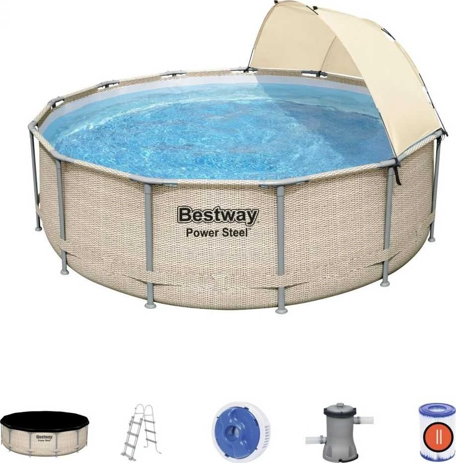Baseinas su rėmu ir gaubtu 13FT 396x107 cm Power Steel BESTWAY