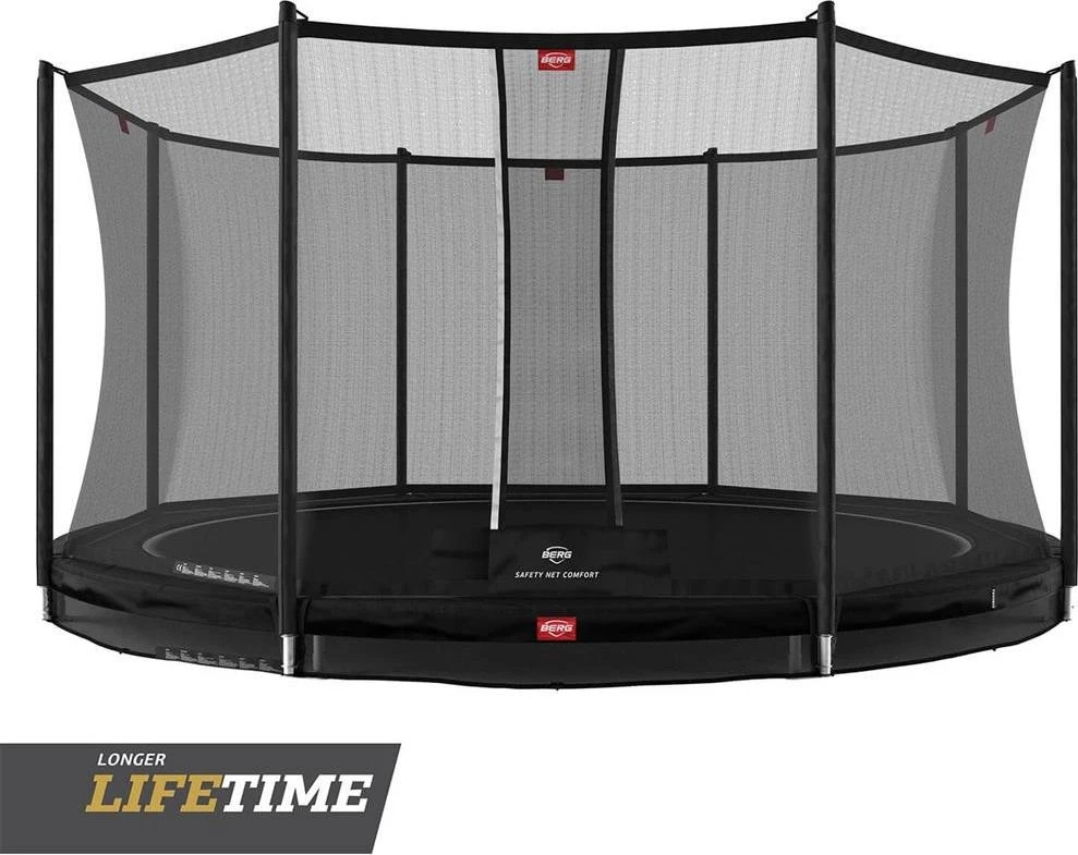 BERG Favorit InGround 380 Juodas batutas su apsauginiu tinklu Comfort