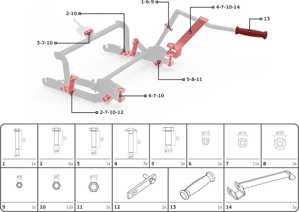 Berg Galinis kėlimo mechanizmas – surinkimo rinkinys