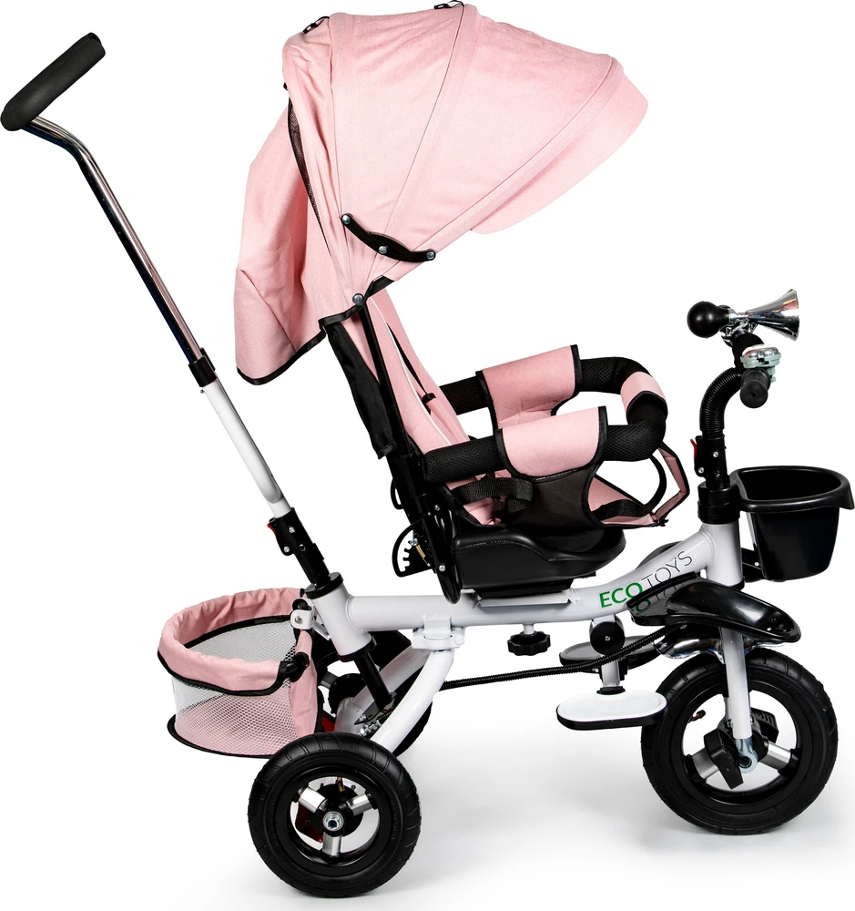 Triratukas ECOTOYS Rožinė Delux su stogeliu, sukiojamas 360°