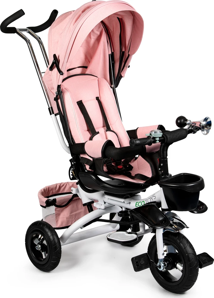 Triratukas ECOTOYS Rožinė Delux su stogeliu, sukiojamas 360°