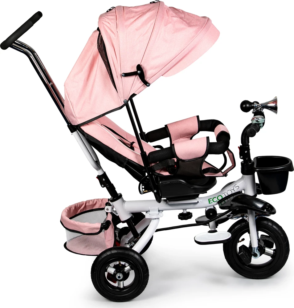 Triratukas ECOTOYS Rožinė Delux su stogeliu, sukiojamas 360°