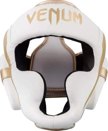 Bokso šalmas Venum Elite, baltas/auksinis
