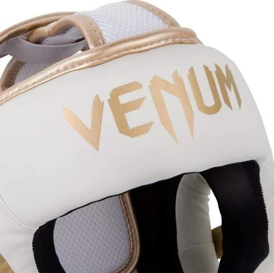 Bokso šalmas Venum Elite, baltas/auksinis