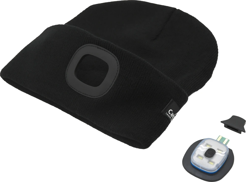 Cattara Juoda kepurė su LED žibintuvėliu ir USB įkrovimu